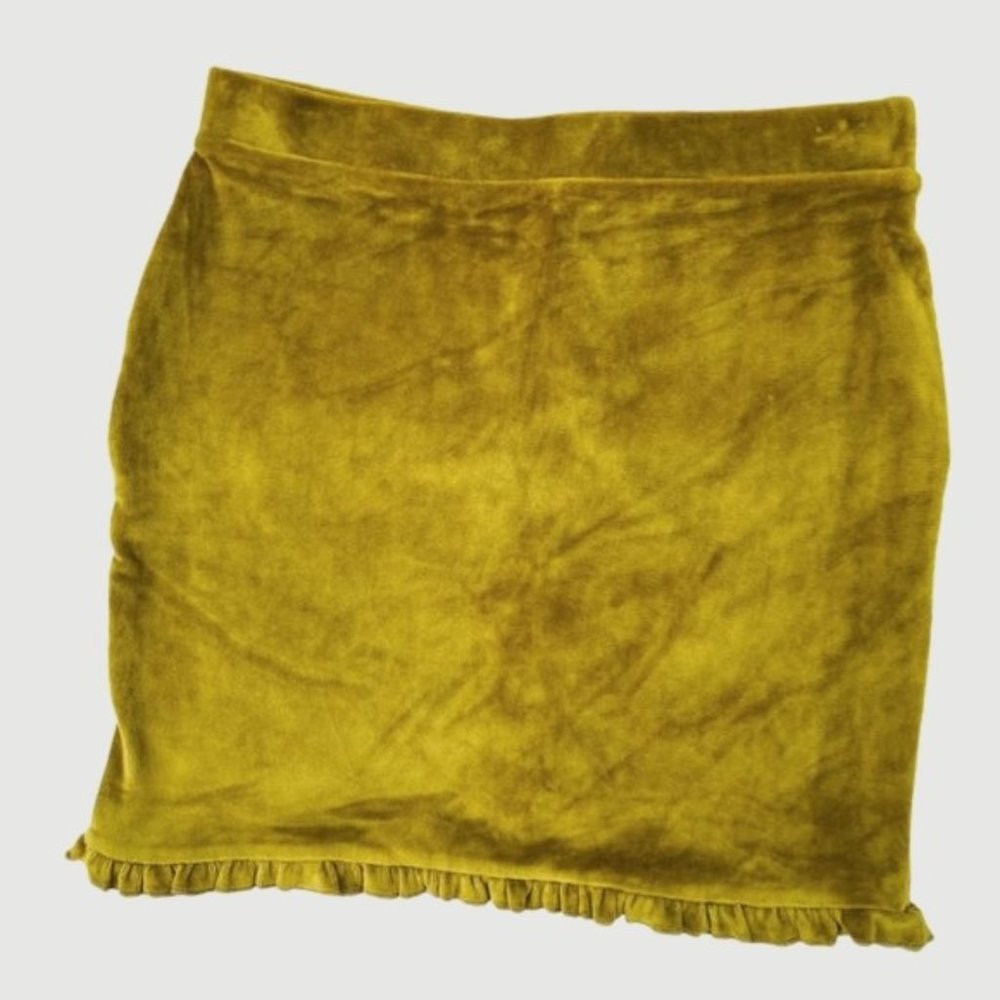 Double Zero Yellow Crushed Velvet Mini Skirt SX - Picture 1 of 4